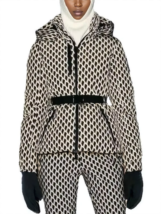 Women's Winter Hooded High Waist Padded Sport Parkas Coats with Belt Female Elegant Thick Warm Pockets Windproof Skiing Jackets