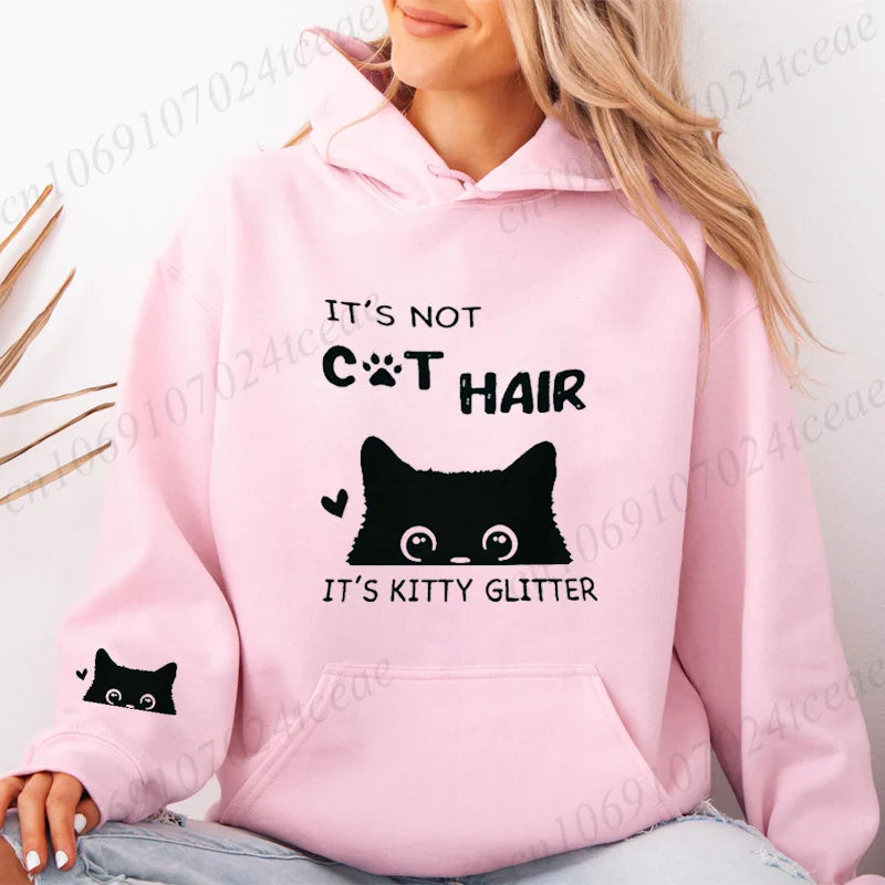 It's Not Cat Hair Printed Womens Hoodies Long Sleeve Sweatshirt Fall Winter Casual Pullover Hoodies Sportwear Tops with Pockets