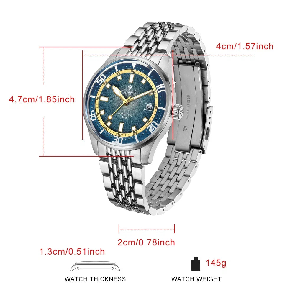 CADISEN Automatic Mechanical Watch Man Silver Business Casual Waterproof Watch Japan MIYOTA 8215 Movement Domed Glass Mens Watch