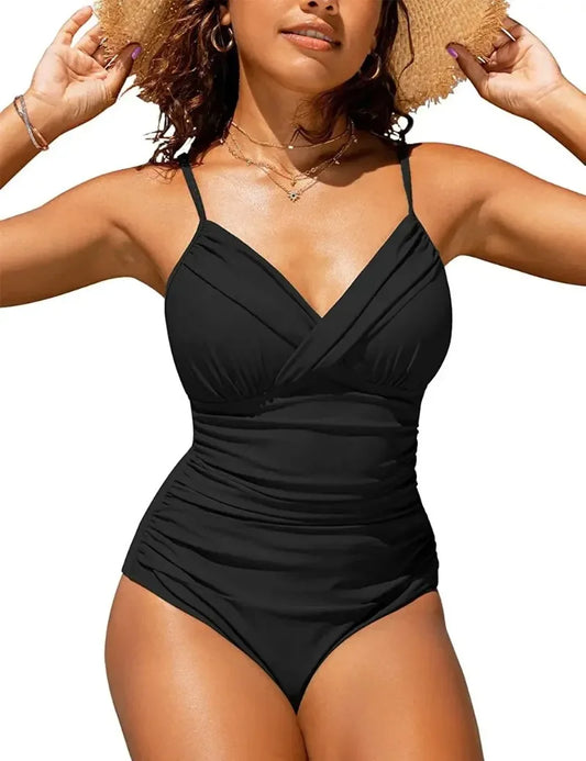 S - XXL Sexy Wrinkled One Piece Swimsuit Women Swimwear Female