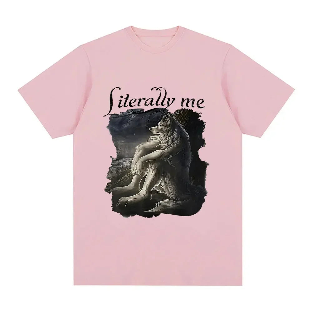 Sitting Wolf Literally Me Funny Meme T-shirt Women's casual short