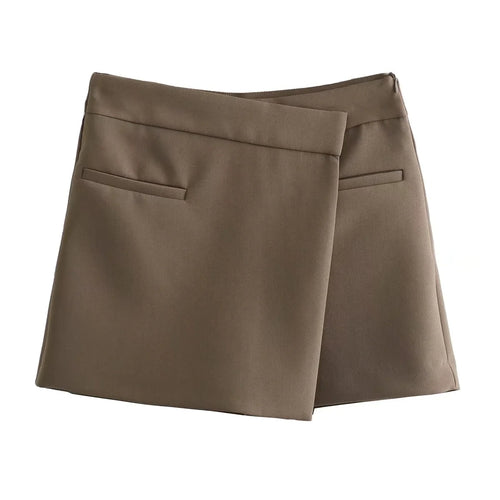 TRAFZA Vintage Split Mini Shorts Skirt Women Fashion 2025 Front