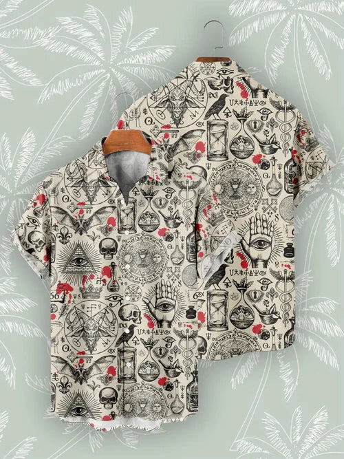 New Hawaiian Shirts For Men's Skull Summer Casual Short Sleeve Y2k
