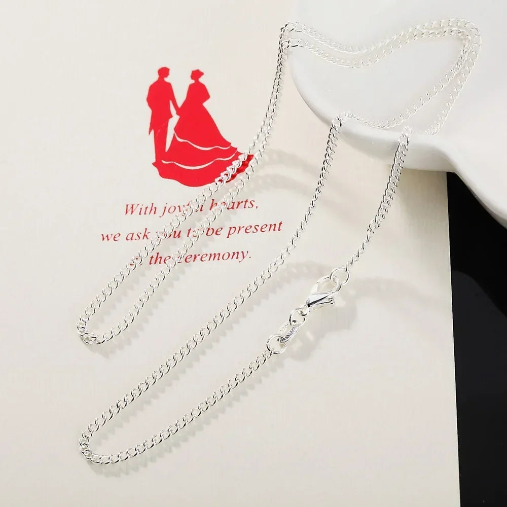 925 Sterling Silver 40-75CM LONG 2mm Width Side Chain Necklace For Women Man Fashion Wedding Charm Jewelry