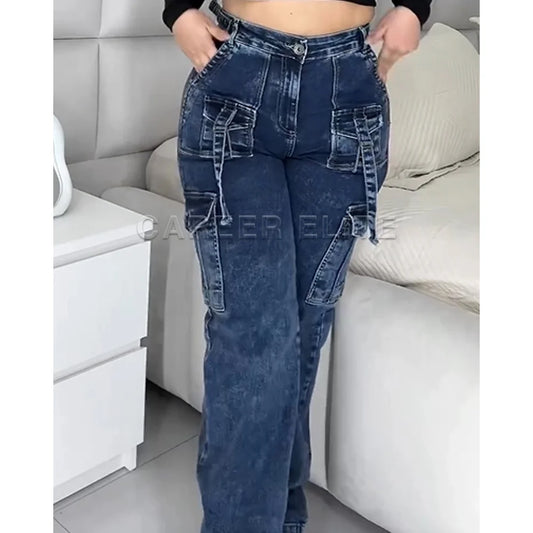 Women's Fashion Jeans High Waist Elastic Denim Pants S-3XL Straight