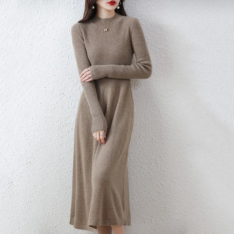 Sweater skirt women's long high-end 100% pure cashmere autumn and winter waist bottoming shirt knitted dress