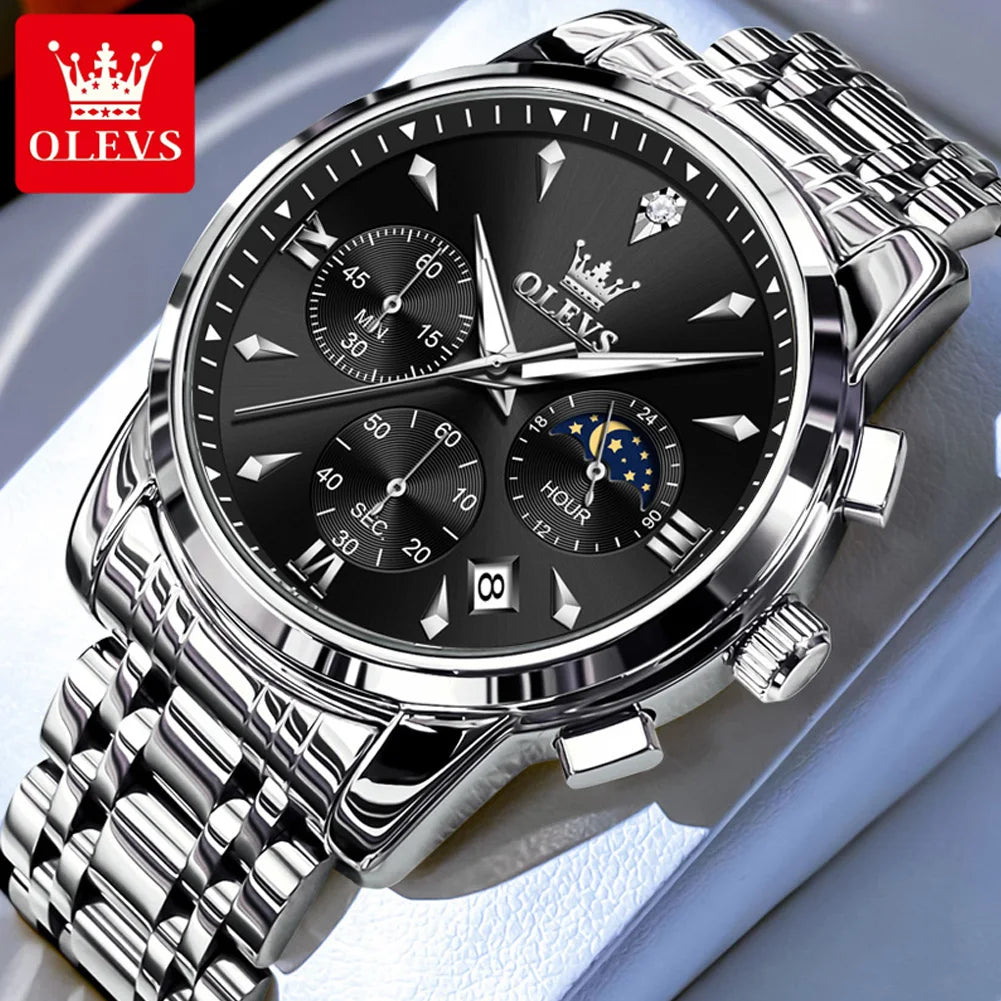 OLEVS 3639 Top Brand Original Quartz Watch Multifunctional Chronograph Watch For Men Waterproof Luminous Moon Phase Watch New