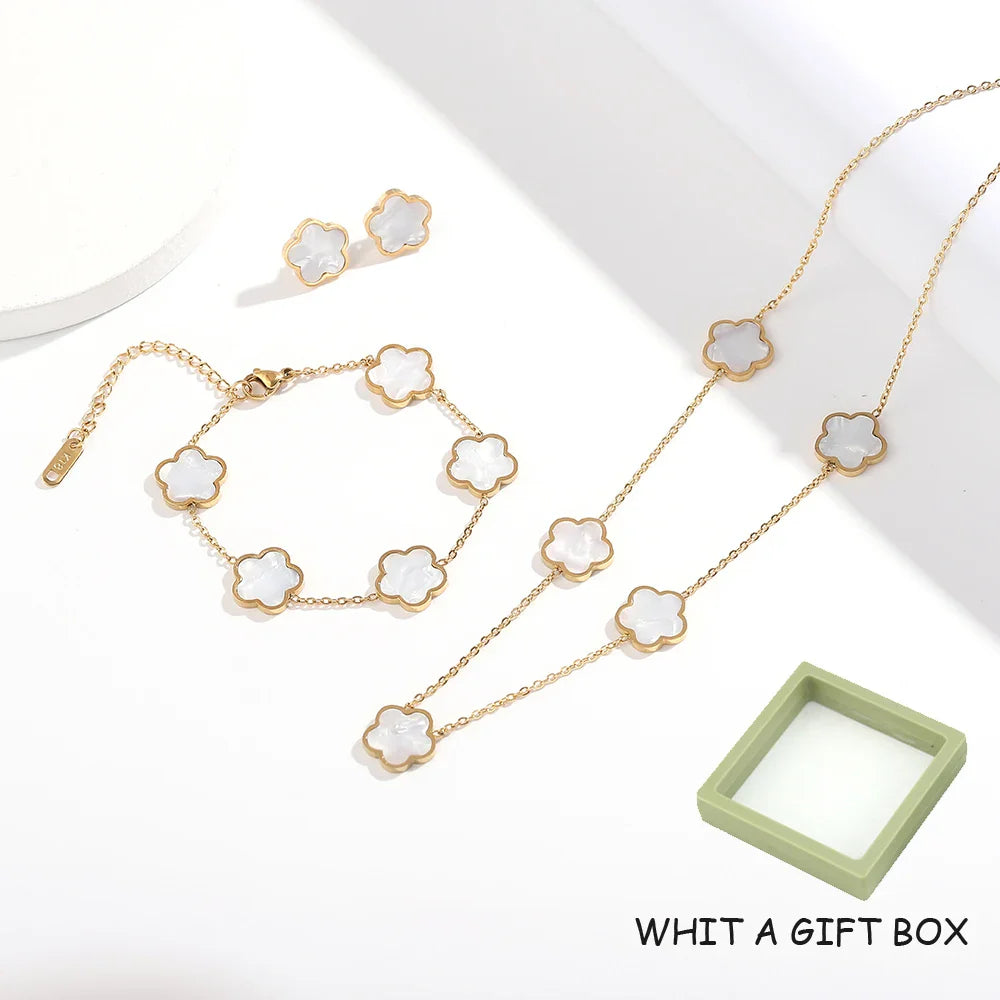 ALTERA 2023 High Quality Stainless Steel Luxury Five Leaf Flower Pendant Jewelry Set/3pcs for Women Clover Bracelet Jewelry Gift