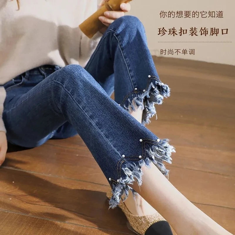 Denim Pants For Women Spring And Autumn Elastic Show Nine Points