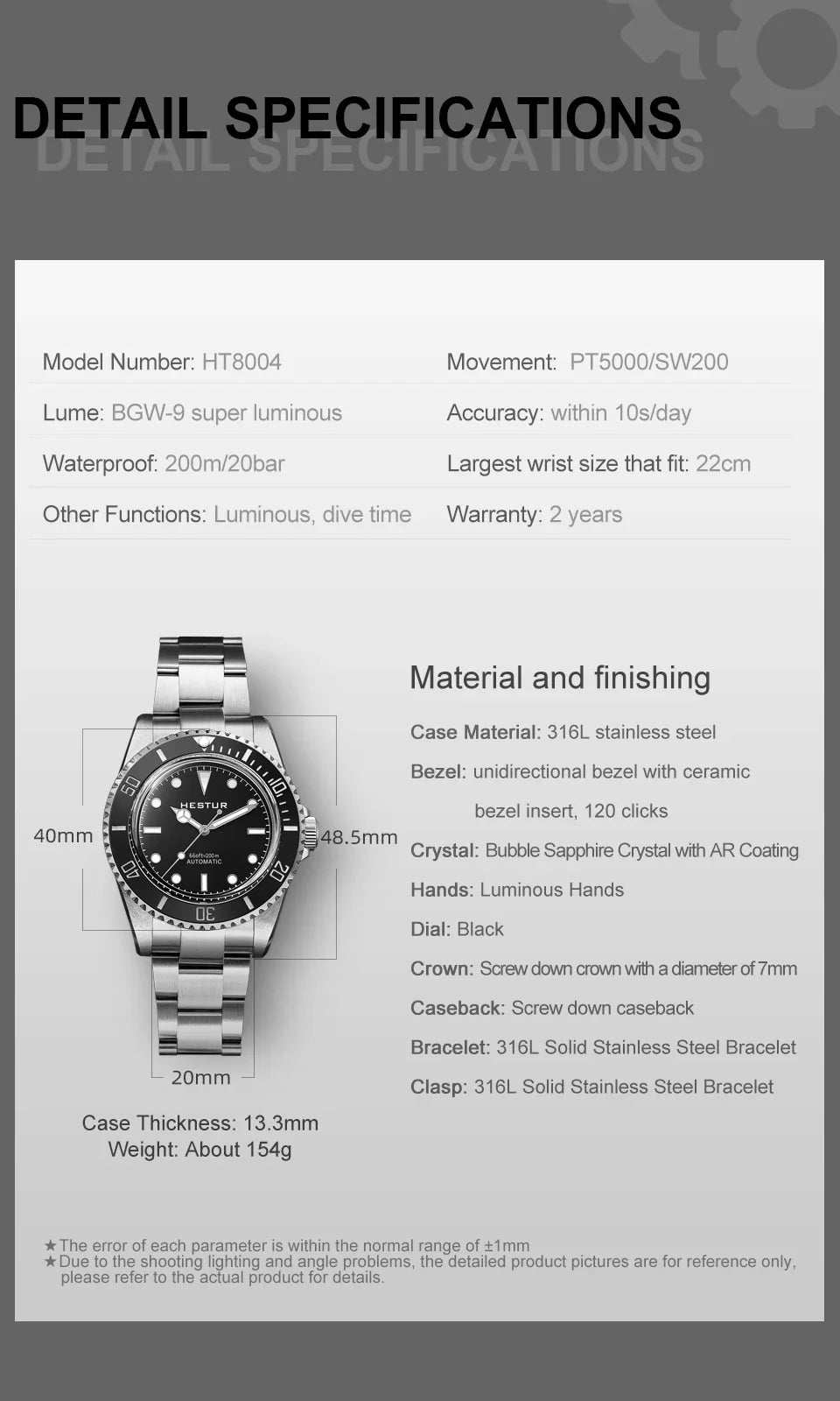 Hestur Automatic Mechanical Watches 40mm Men's wrist Watch Sub 14060 Vintage Diver 20bar Luxury Sapphire Bubble Mirror sw200