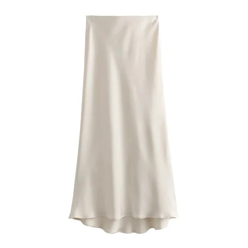 TRAFZA 2024 Y2K Casual Women Long Skirt Spring Elastic High Waisted