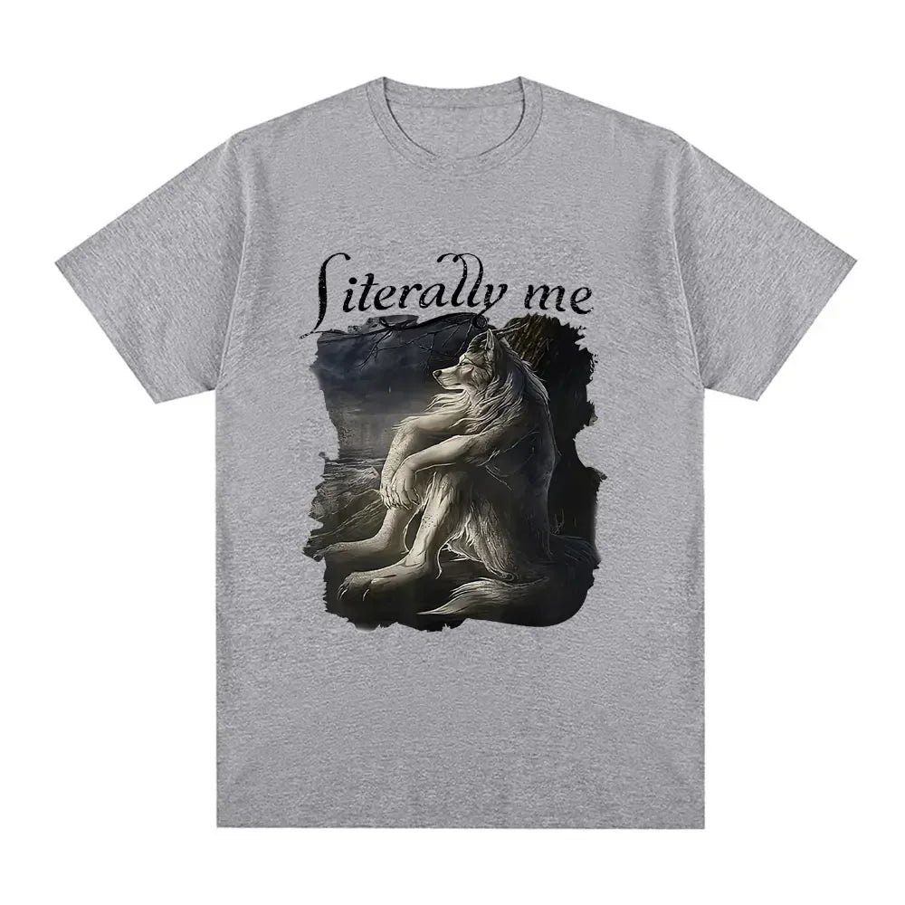 Sitting Wolf Literally Me Funny Meme T-shirt Women's casual short