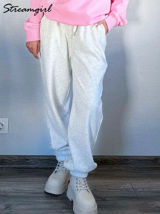 Thick Warm Sweatpants Women Winter Straight Leg Fleece Pants Elastic