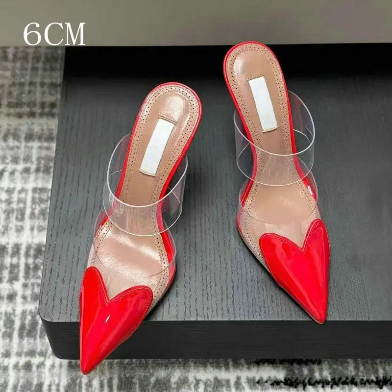 6cm/8cm/10cm High Heels Summer Transparent Sexy Patchwork Color Sandals Women'S Half Pointed Female Slippers