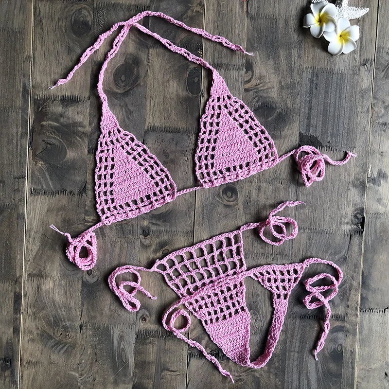 CROCHET BIKINI Mini Micro G-strings Thongs Sexy Bikini Bottom Women Swimwear Crochet Cotton Brazilian Side String Tie Thong