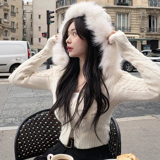 Rockmore Furry Hooded Sweaters Coat Autumn Winter Women Casual Hoodie