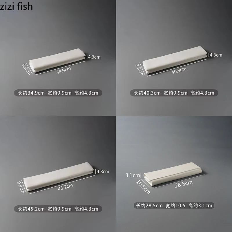 Solid Color Ceramic Folding Long Plate Restaurant Sushi Plate Dessert