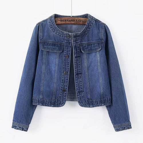 S-5XL Women Denim Jackets Spring Three-Quarter Sleeve O-Neck