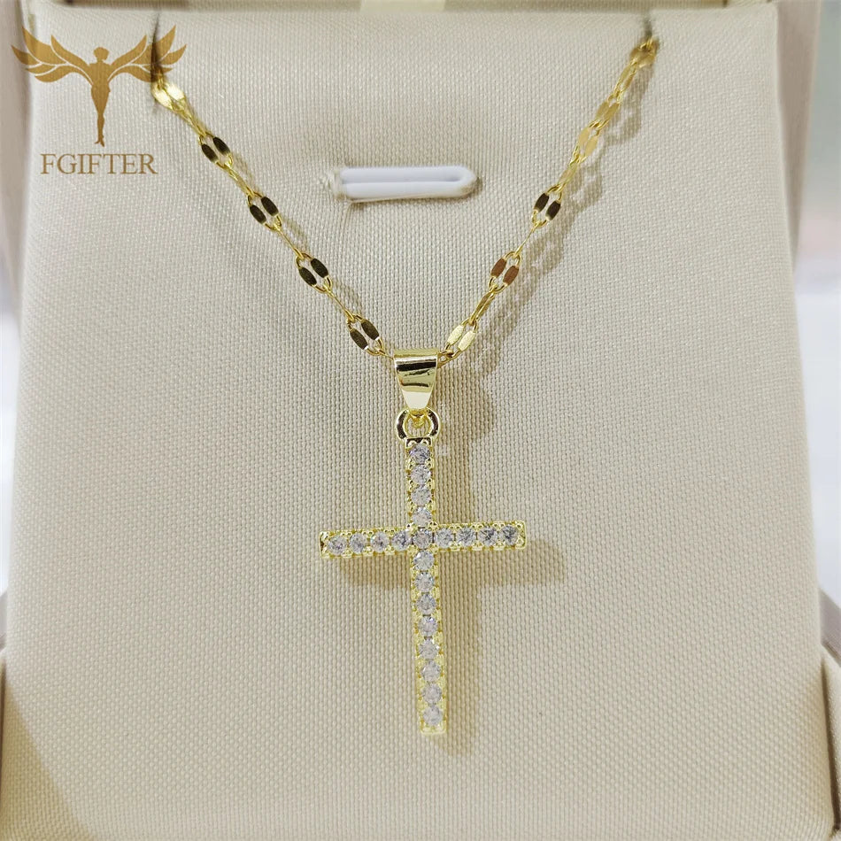 Personality Cool Cross Pendants Zircon Copper Steel Necklace for Women Men Summer Party Clavicle Chain Christian Jewellery Gifts