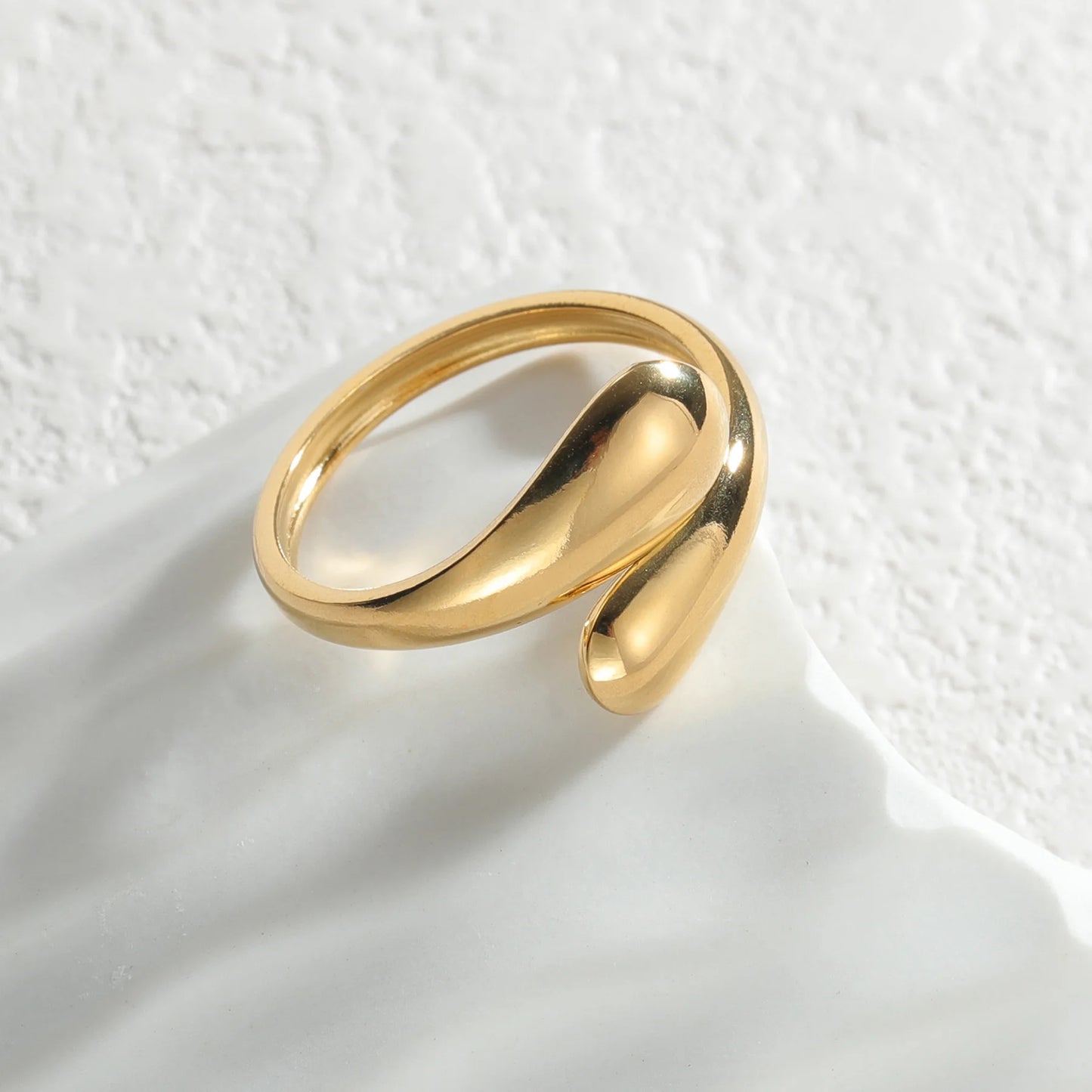 18K Gold Color Stainless Steel Smooth Double Beads Ring For Women