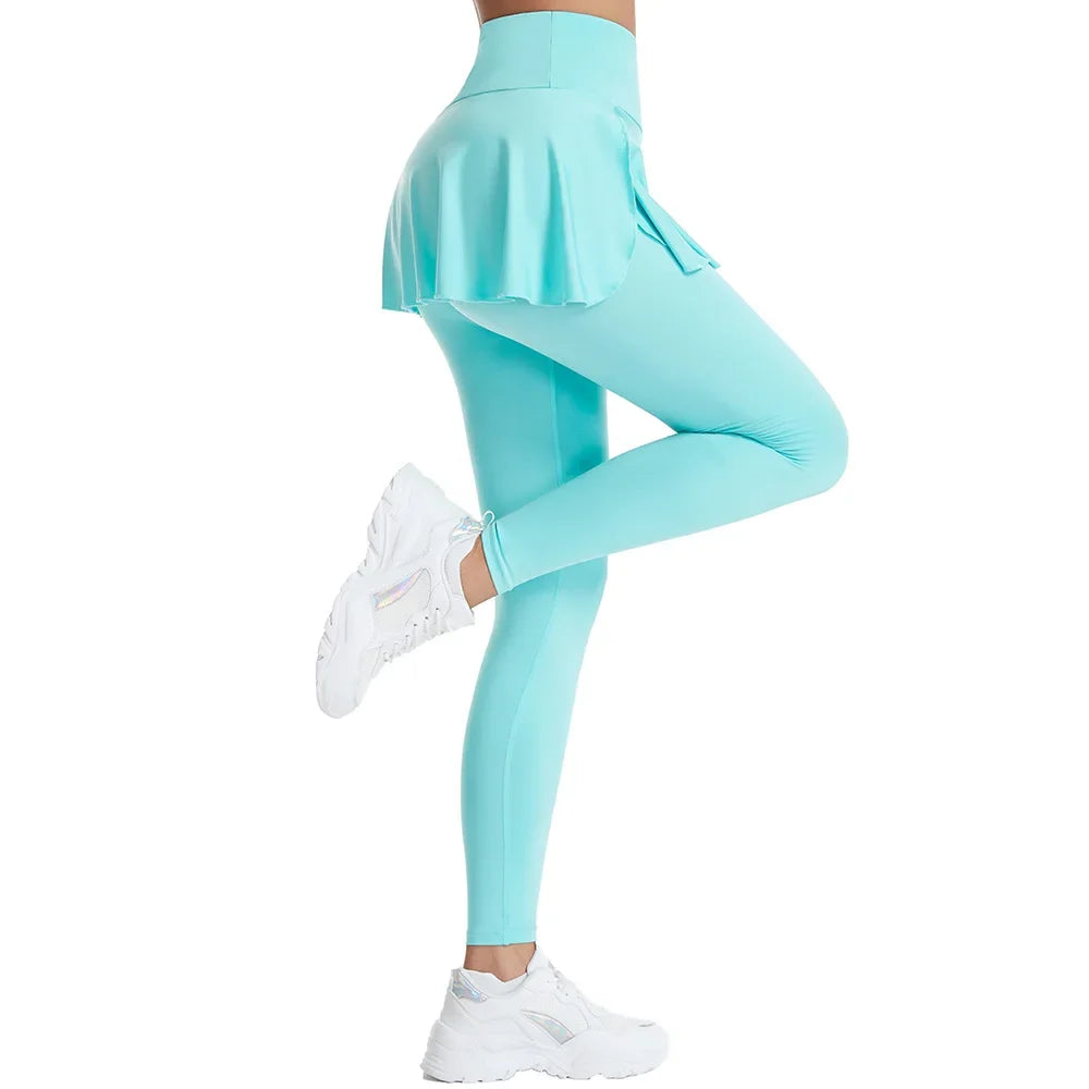 Women High Waist Leggings Solid Color Tennis Pleated Skirts Autumn