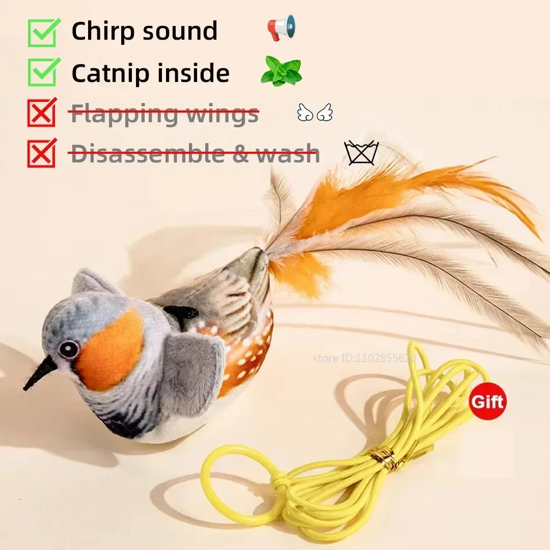 Interactive Cat Toy Chirping Flapping Sparrow Dog Toys Rechargeable Touch Squeak Bird-Shaped Plush Toy with Catnip Pet Supply