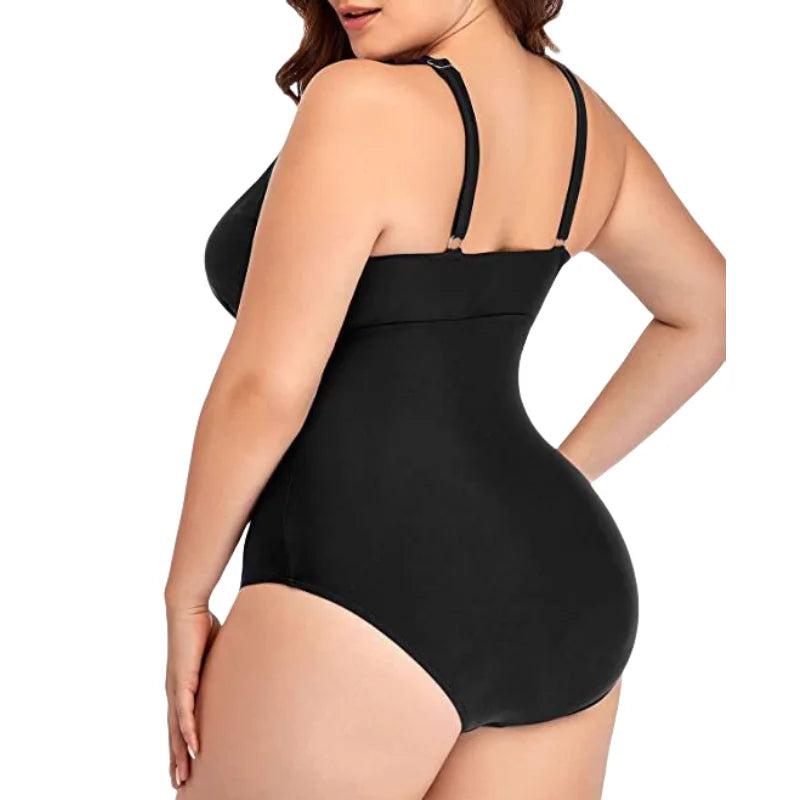 2024 Women One-piece Swimsuit Padded Plus Size Female V Neck Floral