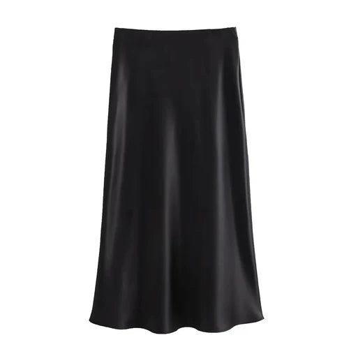 TRAFZA 2024 Y2K Casual Women Long Skirt Spring Elastic High Waisted