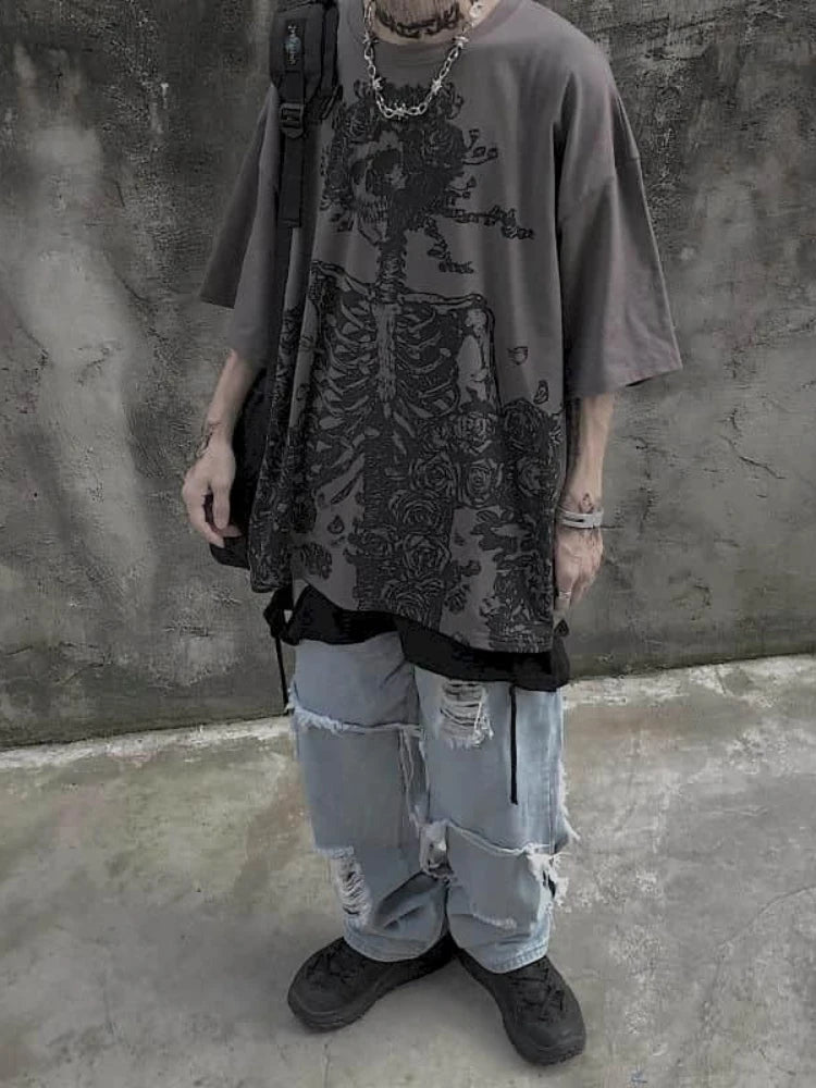 Men T-shirts 2023 Summer Streetwear High Street Gothic Skull Tshirt