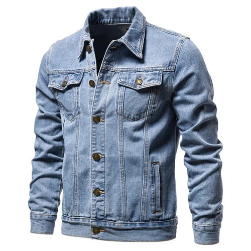 2024 Autumn Men Solid Denim Jackets Fashion Motorcycle Vintage Jeans