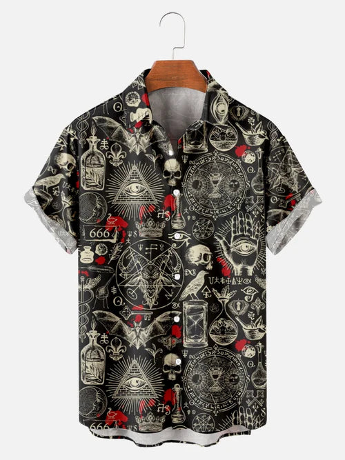 New Hawaiian Shirts For Men's Skull Summer Casual Short Sleeve Y2k