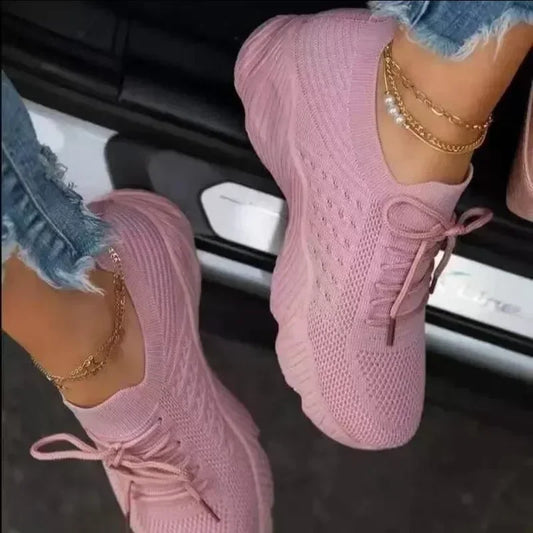 Women Mesh Breathable Casual Shoes Woman Lace-up Vulcanized Shoes