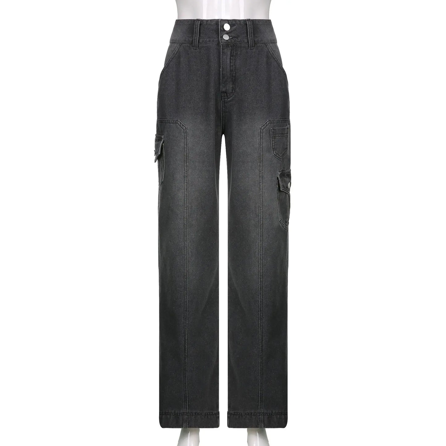 New Street High Waist Straight Leg Casual Jeans with Irregular Pockets