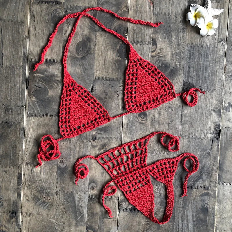 CROCHET BIKINI Mini Micro G-strings Thongs Sexy Bikini Bottom Women Swimwear Crochet Cotton Brazilian Side String Tie Thong