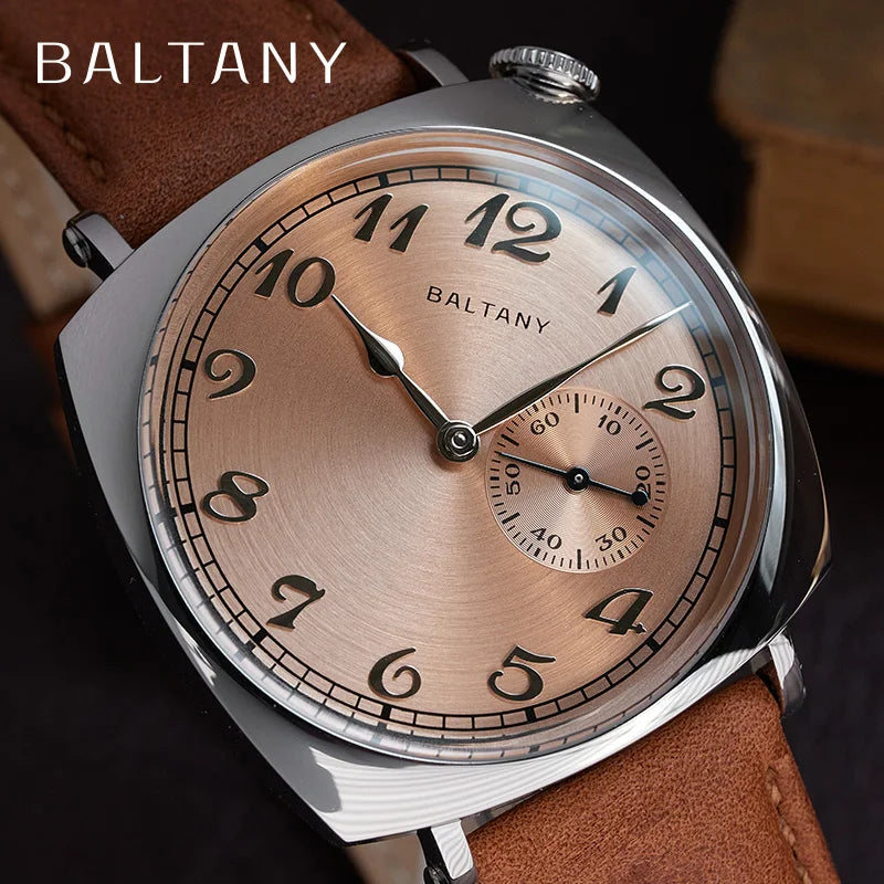 Baltany Luxury 1921 Watch Homage Men S4046 Classic Salmon Dial Sapphire Square Case Vintage Automatic Mechanical Wristwatch