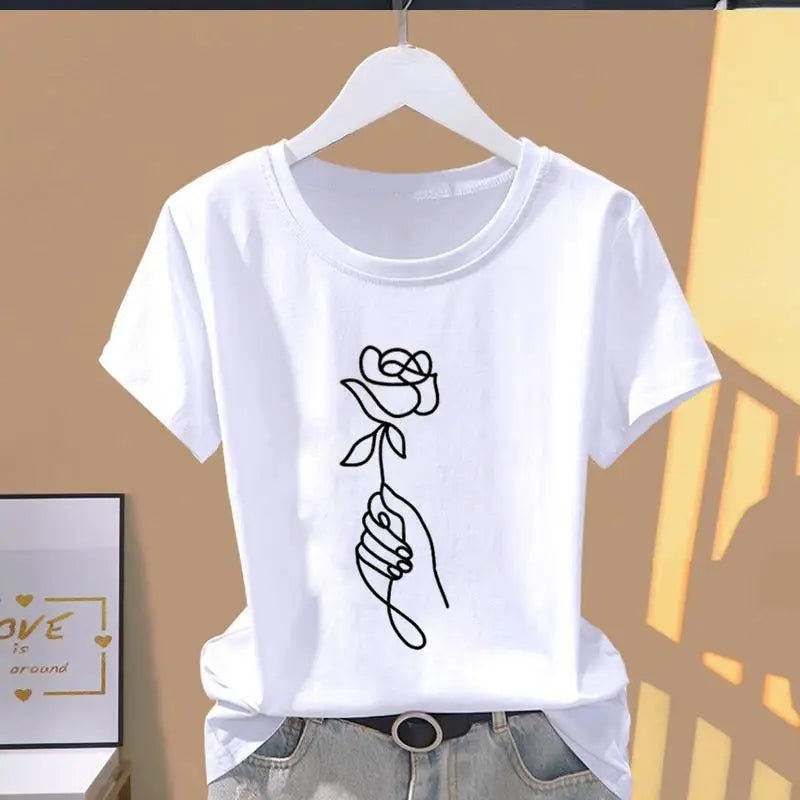 Modal Women Print Floral Sports Fashion Casual Explosive Short Sleeve