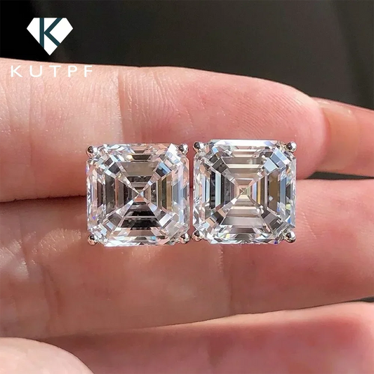 1/2/3CT Asscher Cut Moissanite Stud Earrings with Certificate Square Solitaire Lab Diamond Earring for Women S925 Silver Jewelry