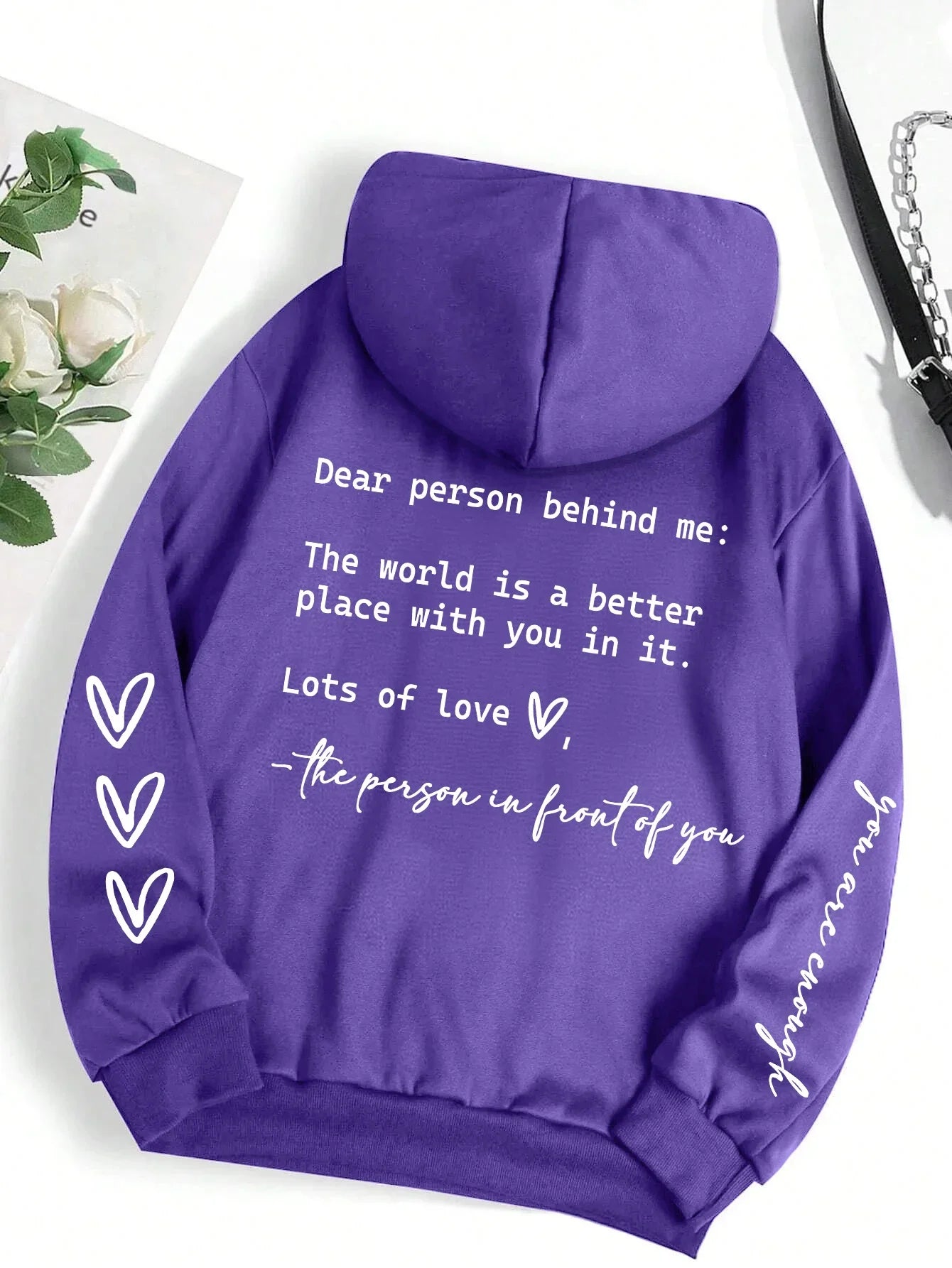 Dear Person Behind Me Letter Graphic Print Hoody Women's Fashion Soft Sweatshirt Autumn Warm Fleece Hooded Casual Loose Tops