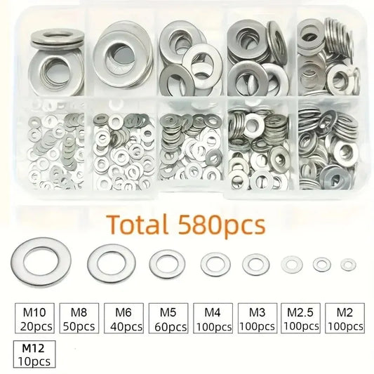 360/580pcs 304 Stainless Steel Flat Washers Set, Perfect For Home