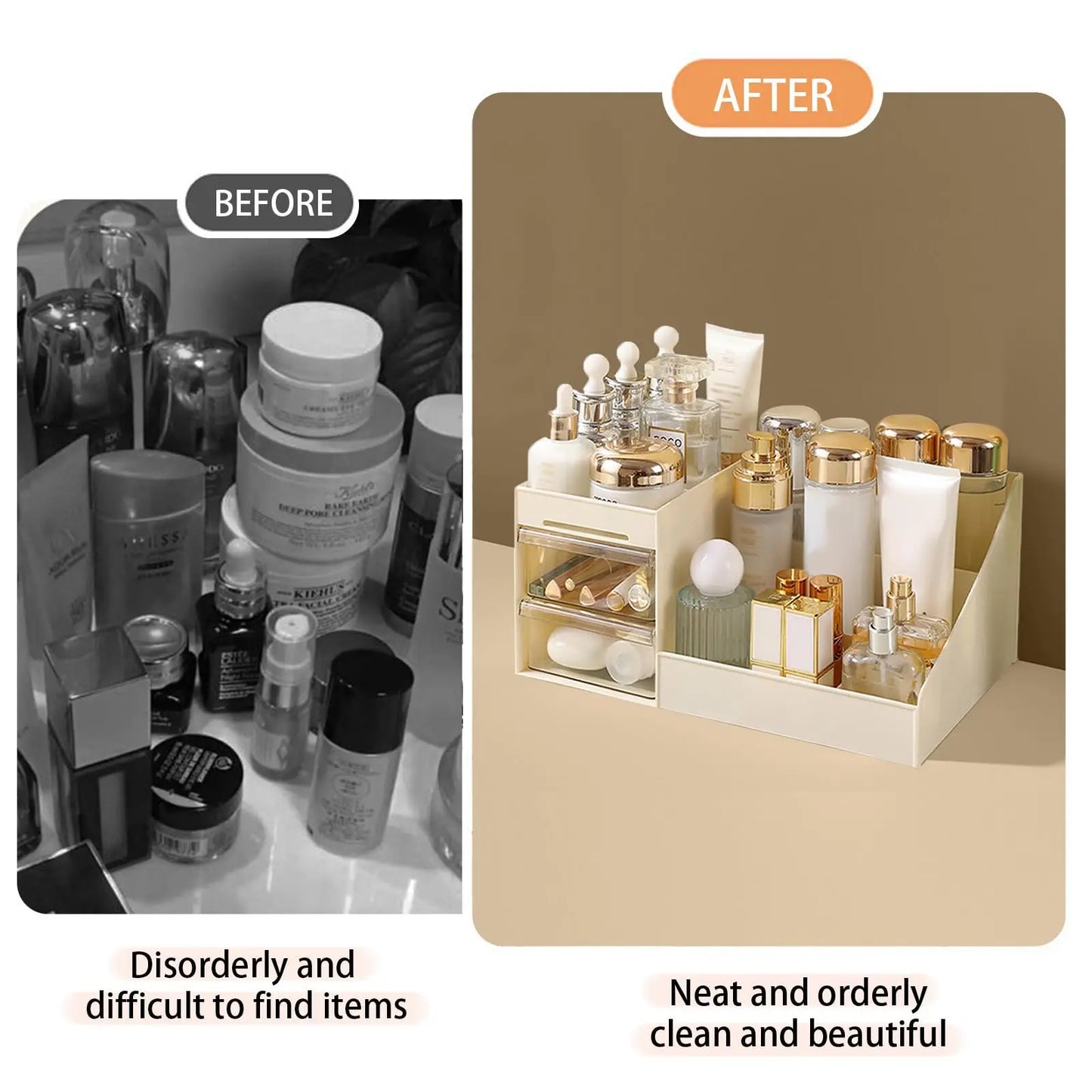 Cosmetic Display Case Desk Storage Box with Clear Drawers Large