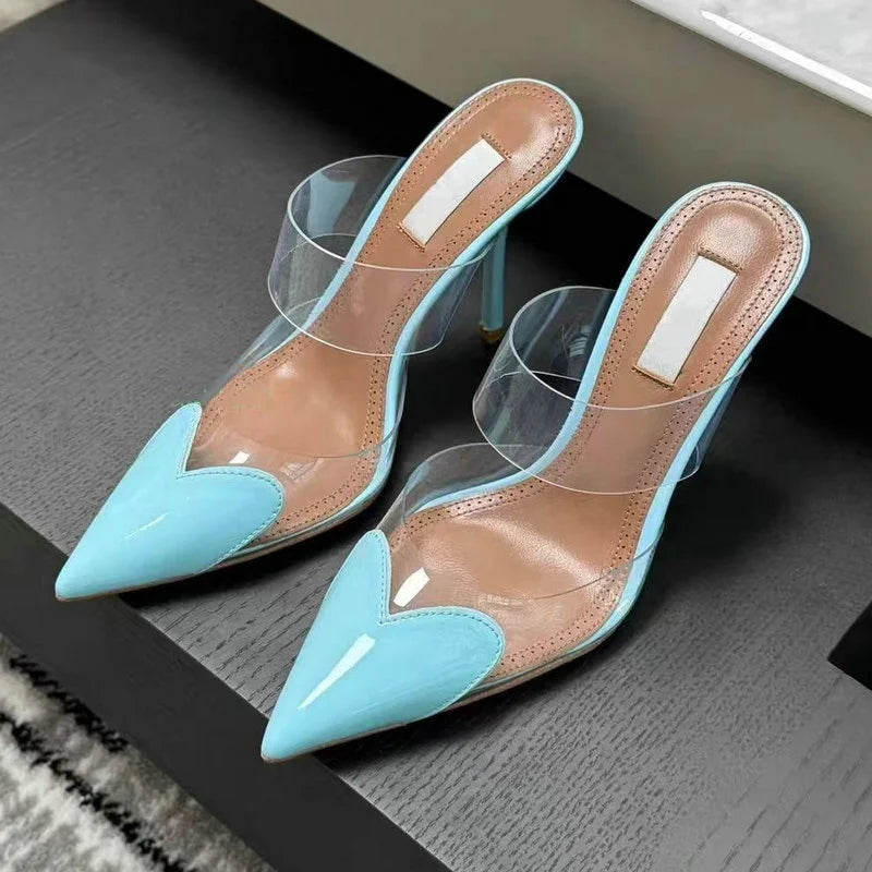 6cm/8cm/10cm High Heels Summer Transparent Sexy Patchwork Color Sandals Women'S Half Pointed Female Slippers