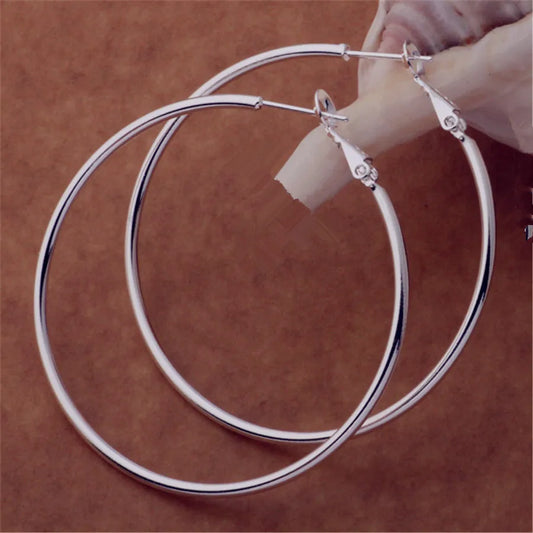925 Sterling Silver Women's 50/60/70/80MM Round Big Hoop Earrings