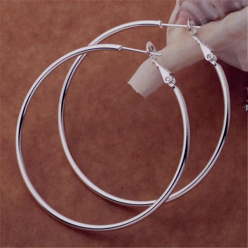 925 Sterling Silver Women's 50/60/70/80MM Round Big Hoop Earrings