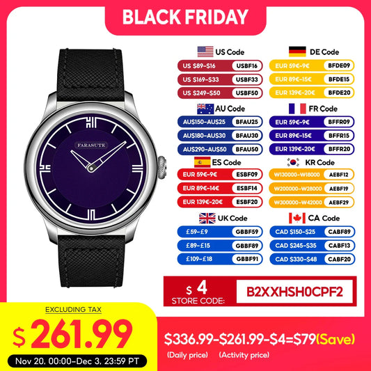FARASUTE New Power Reserve 80 hours Manual Mechanical Watch For Men Swiss Super Luminous Sapphire 5Bar Waterproof Wristwatches