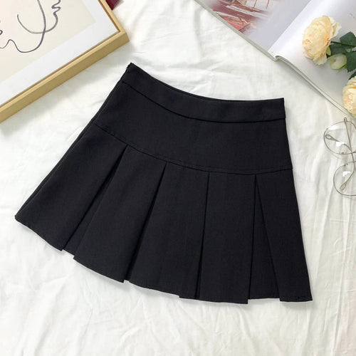 Fashion A Line Women Pleated Skirt High Waist Zipper Grey Student Mini