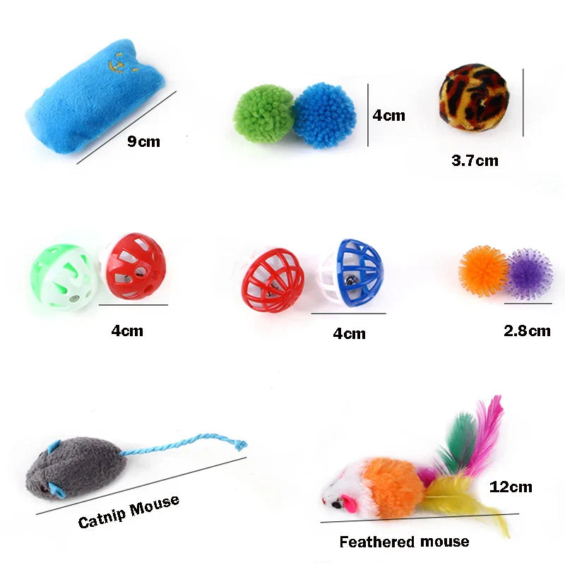 12Pcs/20 Pcs Pet Kitten Toys Variety Cat Toy Combination Set Cat Toy Funny Cat Stick Sisal Mouse Bell Ball Cat Supplies