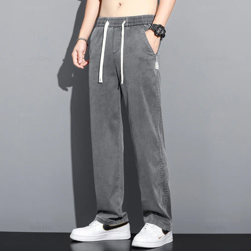 Summer Thin Soft Lyocell Fabric Jeans Men Loose Straight Wide Leg