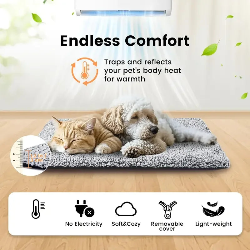 Winter Self-Heating Pet Pad Blanket for Dogs Cats, No Electricity Thermal Mat with Anti-Slip BottomWarm Cushion for Puppy Kitten