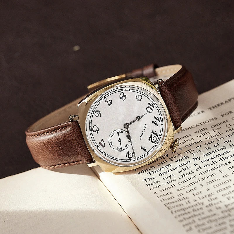 Baltany Luxury 1921 Watch Homage Men S4046 Classic Salmon Dial Sapphire Square Case Vintage Automatic Mechanical Wristwatch