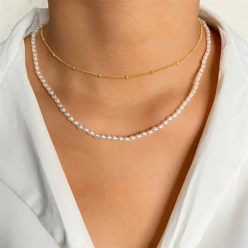 FNIO Pearl Chain Choker Necklace For Women Collar Goth Necklaces